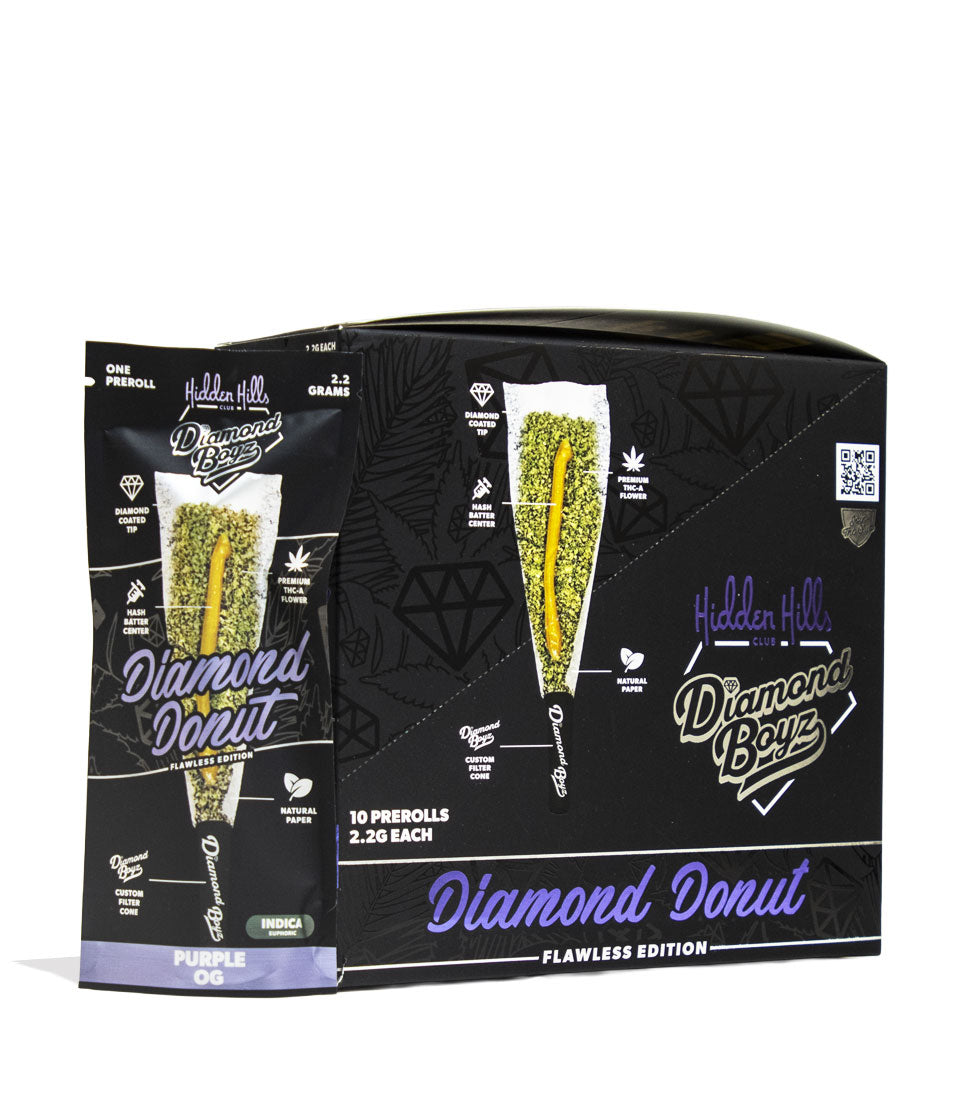 Purple OG Hidden Hills Diamond Boyz 2.2g THC-A Diamond Donut Pre Roll 10pk Front View on White Background