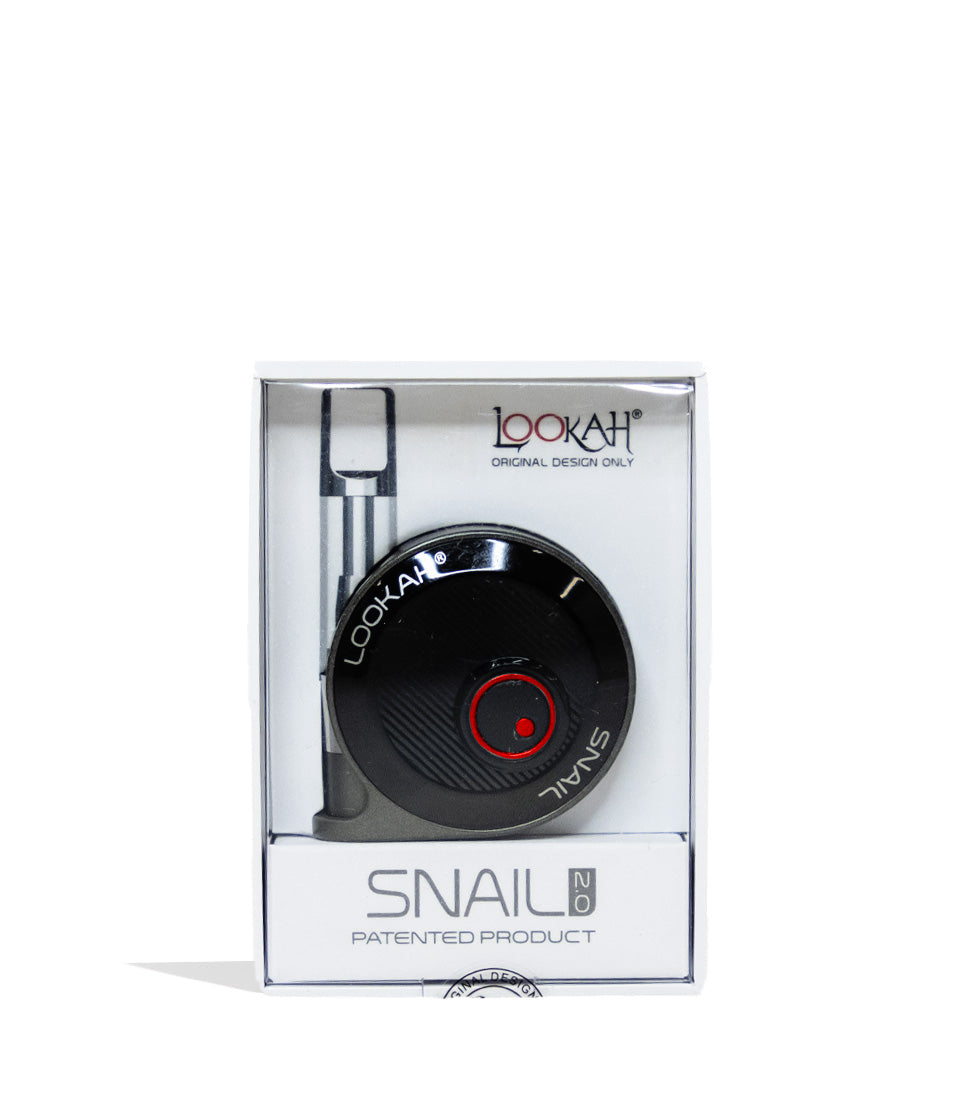 Black Lookah Snail Cartridge Vaporizer Packaging Front View on White Background