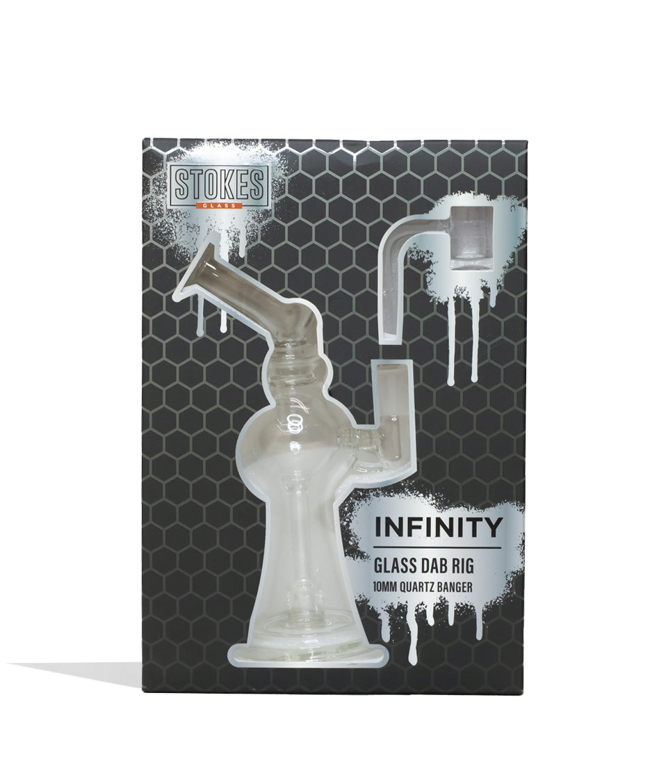 Stokes Glass Infinity Glass Dab Rig Packaging Front View on White Background