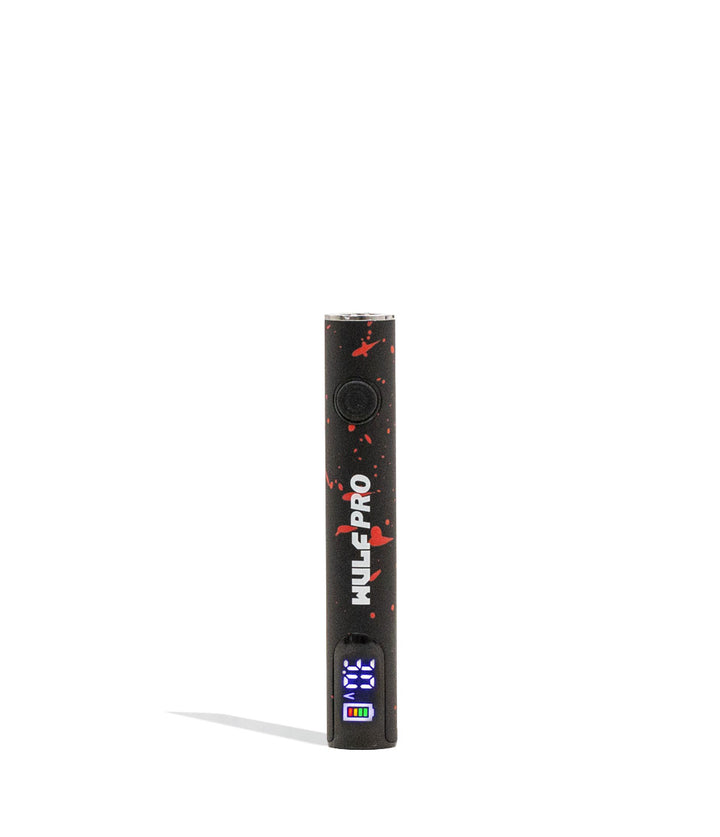 Black Red Spatter Wulf Mods Pro 510 Variable Voltage Battery 15pk Front View on White Background