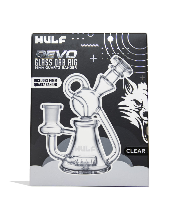 Clear Wulf Mods Revo 14mm Dab Rig with Quartz Banger Packaging Front View on White Background