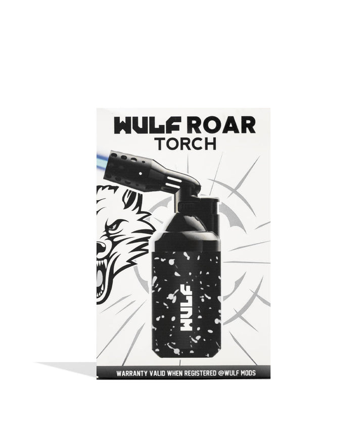 Black White Spatter Wulf Mods Roar Butane Torch 9pk Packaging Front View on White Background