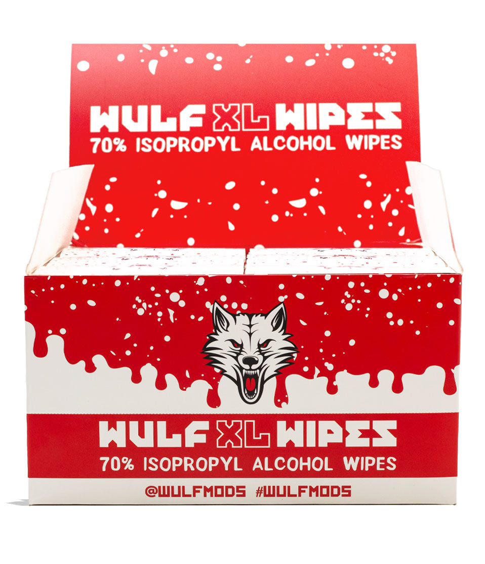 Wulf Mods Wipes 100pk Alcohol Cleaning Wipe 12pk Packaging Open View on White Background