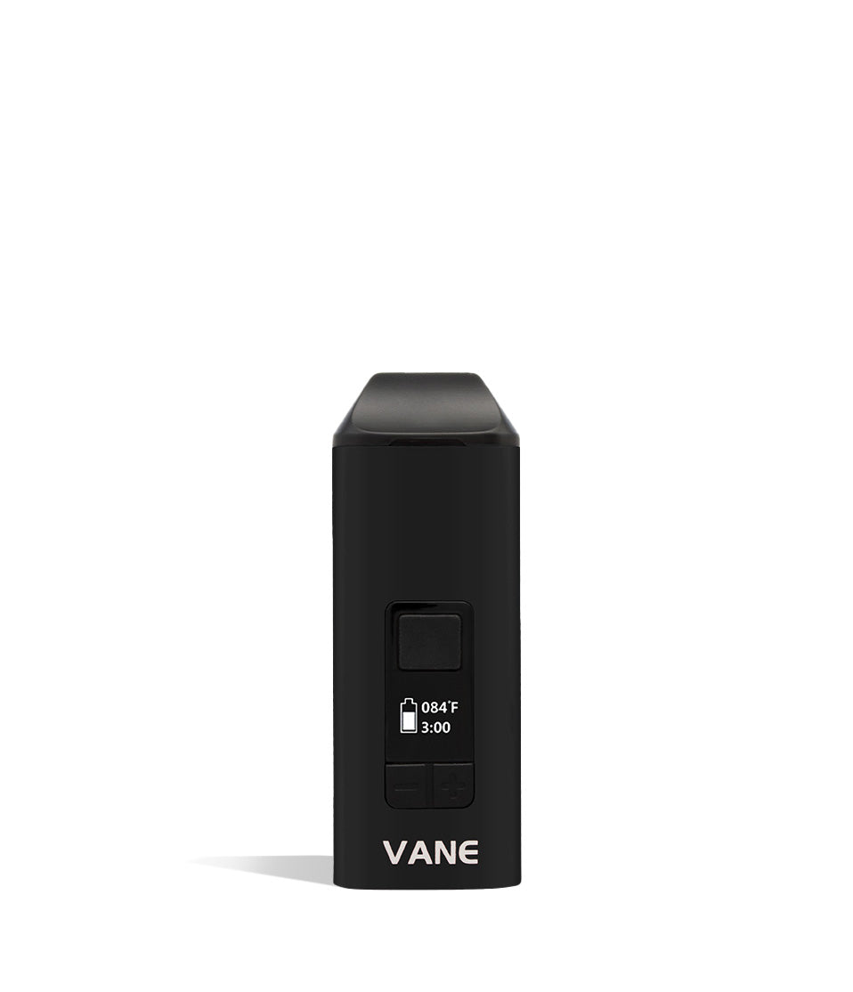 Black front Yocan Vane Dry Herb Vaporizer on white studio background